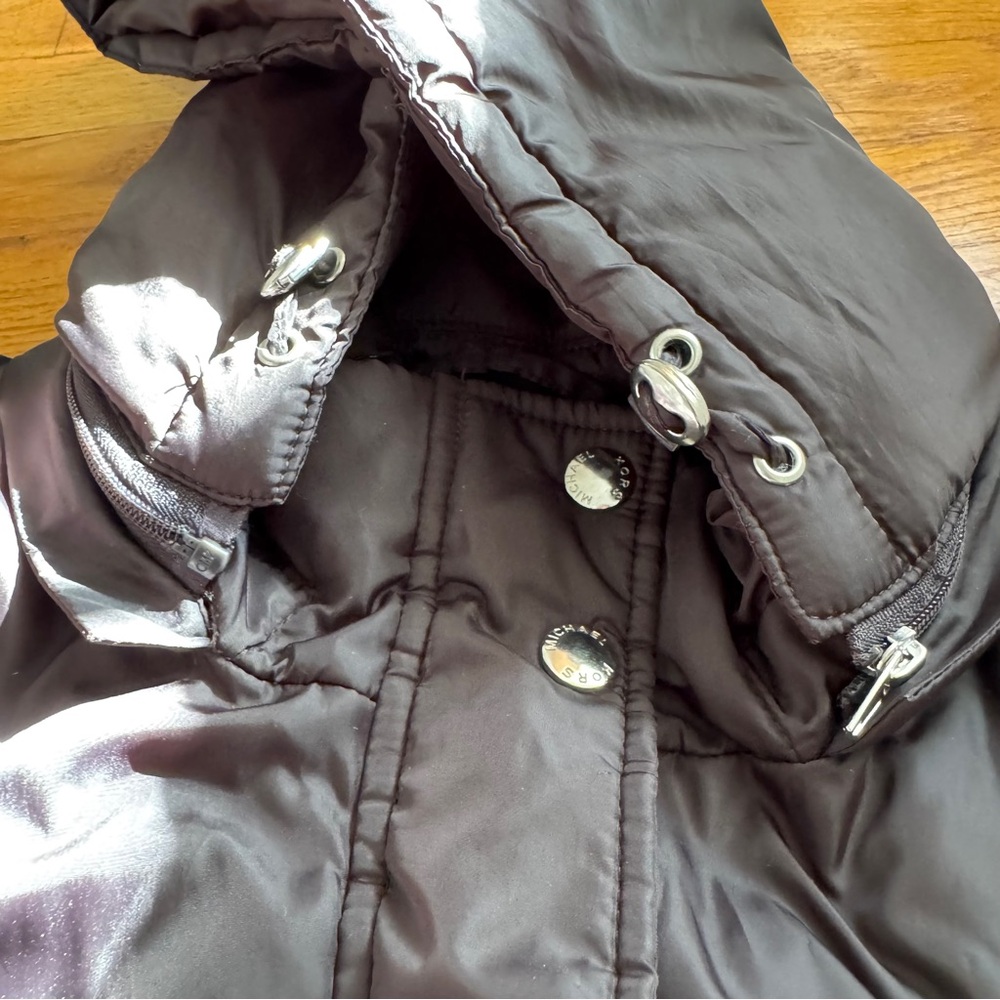 Michael Kors Down Puffer Coat Black Hooded Long Parka Size PL Warm Winter Jacket - Picture 10 of 15